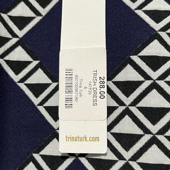 Trina Turk Womens Geometric Trish Dress Size 6 Navy Blue Artsy Office Statement - Picture 4 of 6